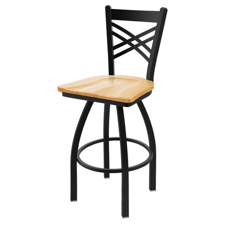 Holland Bar Stool Co 30" Swivel Bar Stool, Black Wrinkle, Nat Oak Seat 82030BWNatOak